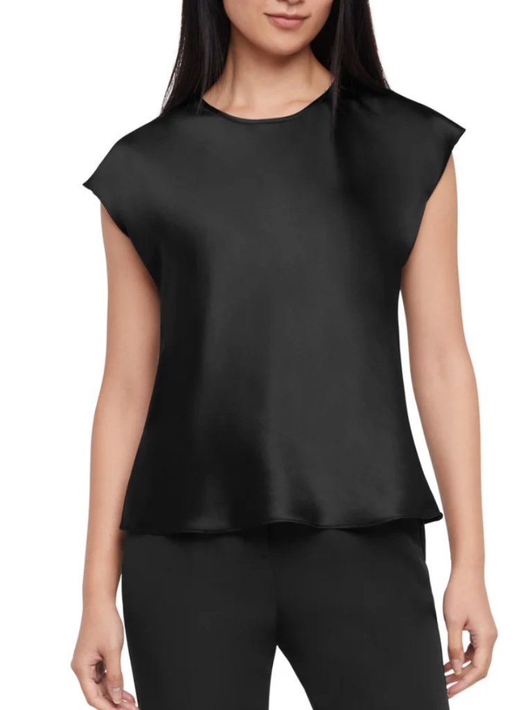 Express Womens Black Satin Short Sleeve Blouse Large
